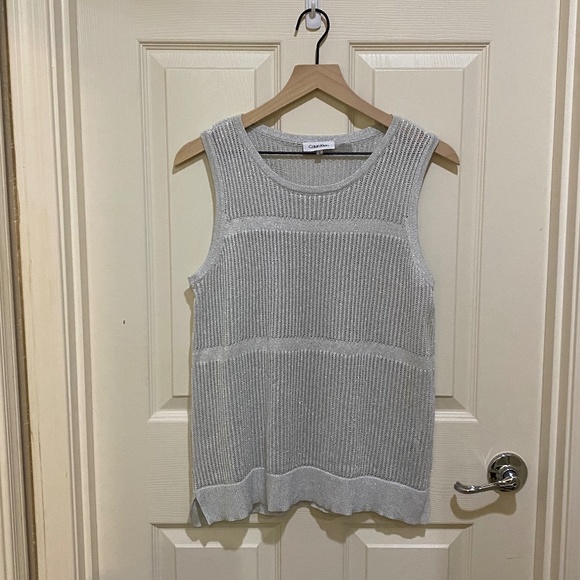 Calvin Klein Tops - Calvin Klein Silver Knit Tank- Size Large
